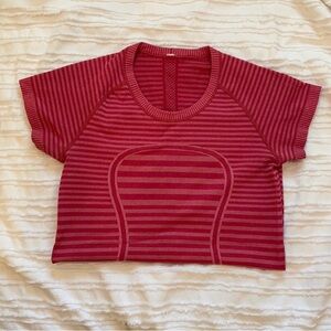 Lululemon Striped Red Swiftly Tech Short-Sleeve Top
